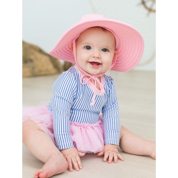 RUFFLEBUTTS Seersucker Tulle Skirted One Piece Swimsuit in Periwinkle Blue 3-6M - Picture 1 of 9